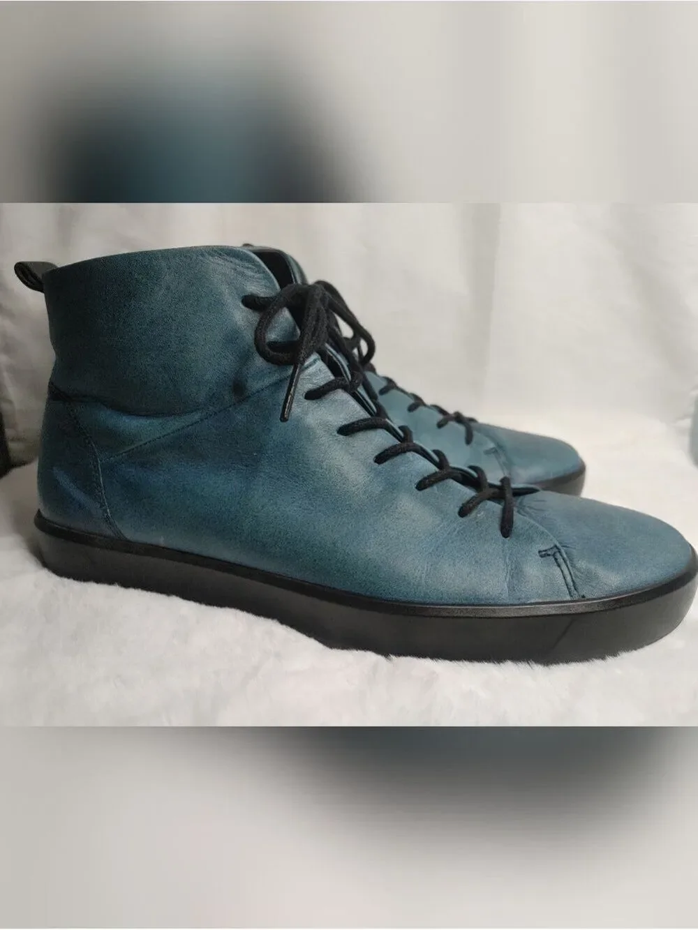 Ecco Indigo Soft 8 Tie II Men's Teal Blue Leather Chukka Boots 10/44 *see Photos
